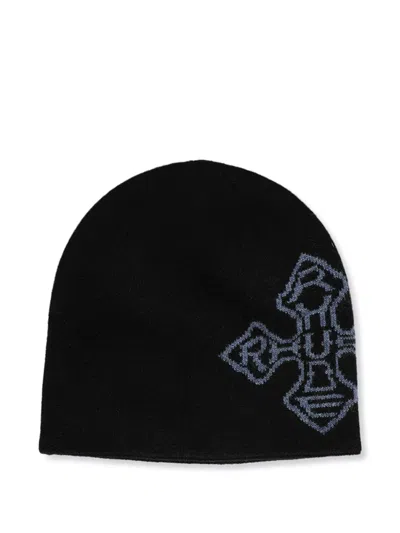 RHUDE CROSS-LOGO KNITTED BEANIE HAT