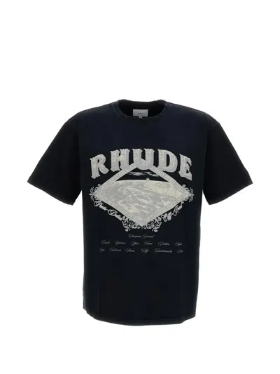 Rhude Oversized Crew Neck T-shirt With Vintage Dakar Convoy Print In Blue