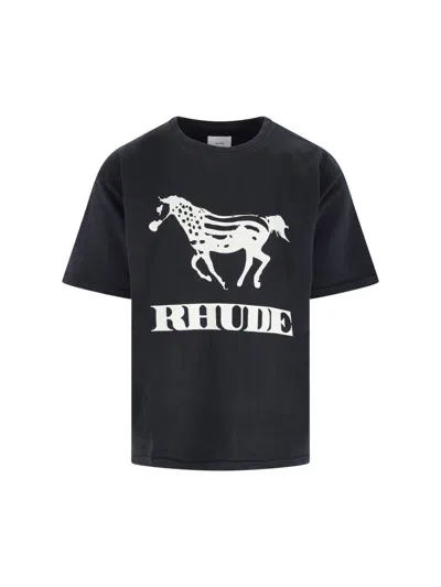 Rhude Crew Neck Short Sleeve Graphic Print T-shirt In Black