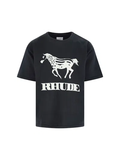 Rhude Crew Neck Short Sleeve Graphic Print T-shirt In Black