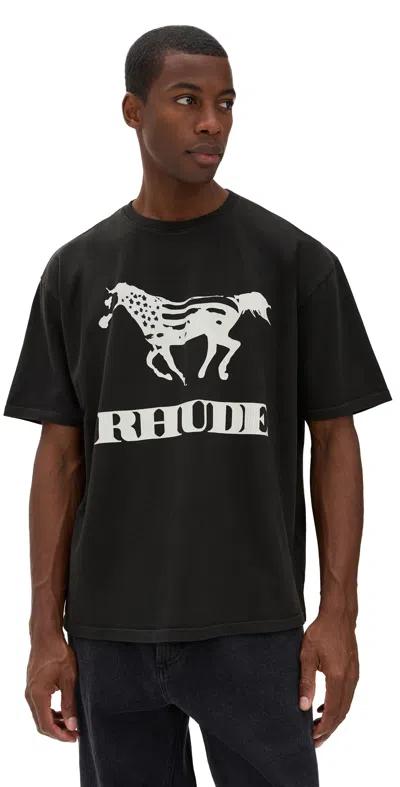 Rhude Crew Neck Short Sleeve Graphic Print T-shirt In Black