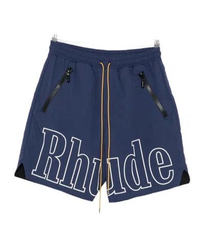 Rhude Drawstring Elastic-waist Shorts In Blue