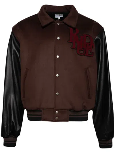 Rhude Duck Varsity Jacket In Brown