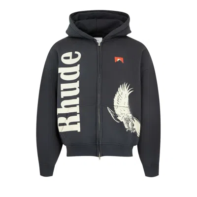 Pre-owned Rhude Eagle Pass Zip-up Hoodie 'vintage Black/white' | Men's Size Xl