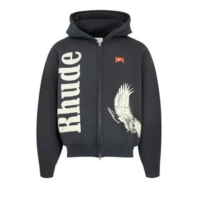 Pre-owned Rhude Eagle Pass Zip-up Hoodie 'vintage Black/white' | Men's Size Xl