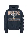 Rhude Black Cotton Jersey Hoodie With Multicolor Logo In Black