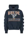 Rhude Black Cotton Jersey Hoodie With Multicolor Logo In Blue