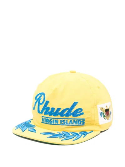 Rhude Embroidered Cap In Yellow