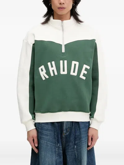 RHUDE EMBROIDERED COLOUR-BLOCK HALF-ZIP SWEATSHIRT