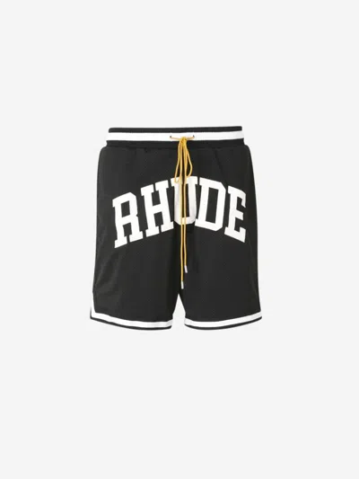 Rhude Embroidered Knit Bermuda Shorts In Black & White