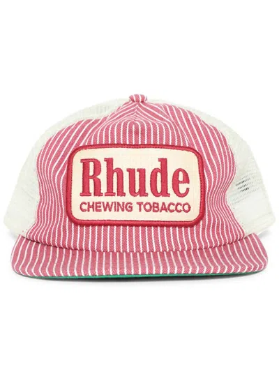 Rhude Embroidered-logo Striped Cap In 红色