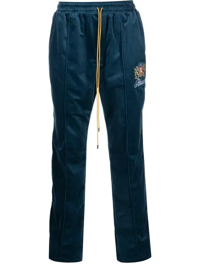 Rhude Embroidered Velvet Track Pants In 蓝色