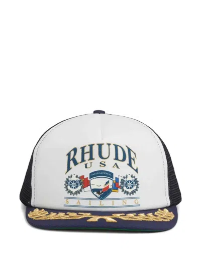 Rhude Usa Sailing Icon Embroidered Cotton And Mesh Cap In Metallic