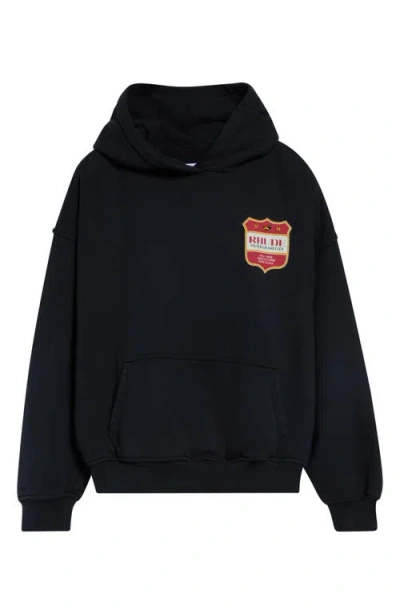Rhude Filtaro Crest Logo Cotton Fleece Hoodie In Black