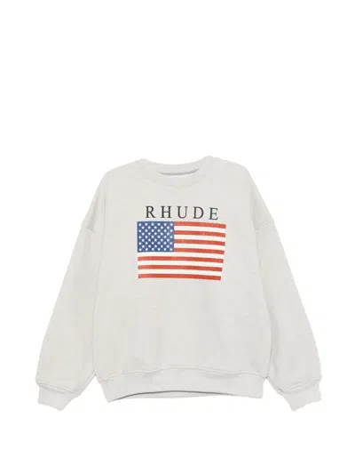 Rhude Crew Neck Sweatshirt Usa Flag Graphic In Neutral