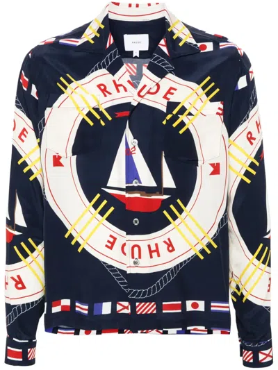 Rhude Blue Flag Sail Shirt In Blue Multi