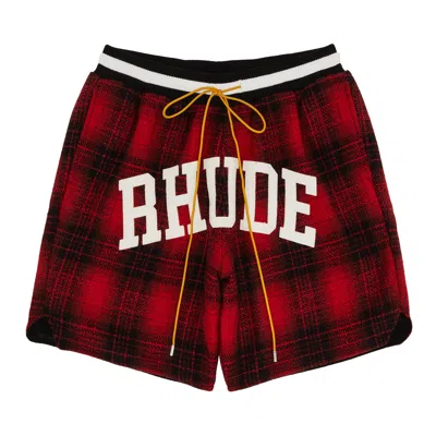 Pre-owned Rhude Flannel Collegiate Court Logo Short 'red/black' | Men's Size L