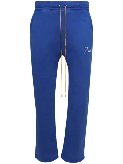 Rhude Fleece Drawstring Track Pants In Blue