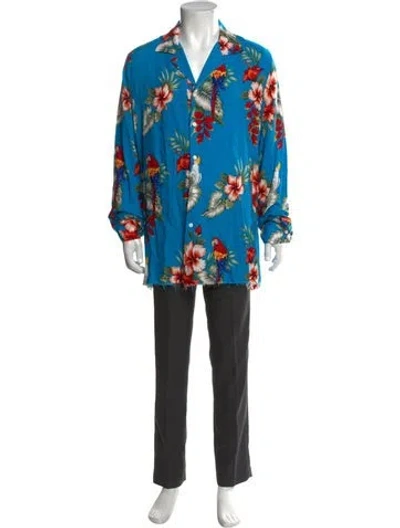 Pre-owned Rhude Floral Print Long Sleeve Shirt In Blue