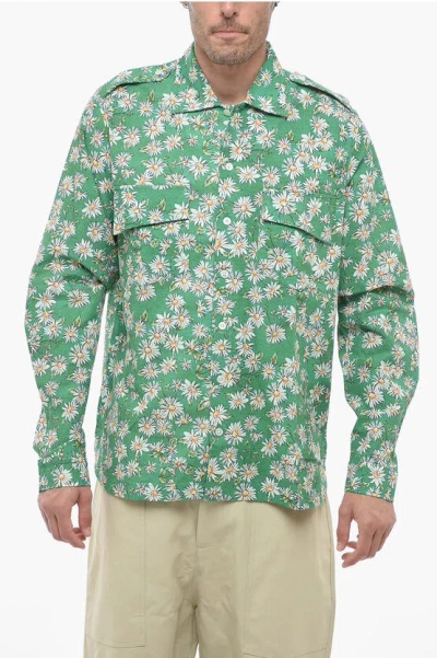 Rhude Floral Print Long Sleeved Shirt In Green