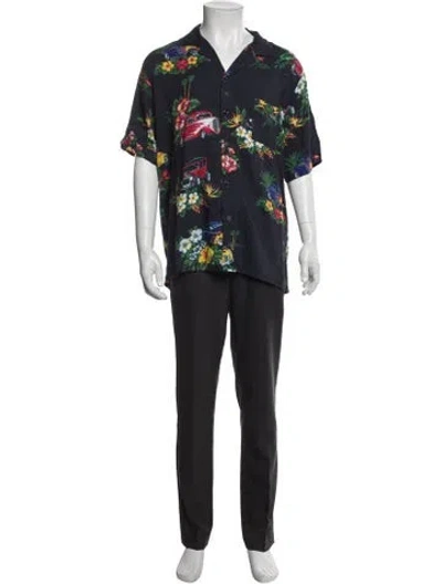 Pre-owned Rhude Floral Print Short Sleeve Shirt In Blue