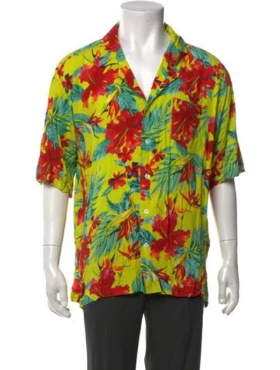 Pre-owned Rhude Floral Print Short Sleeve Shirt In Green