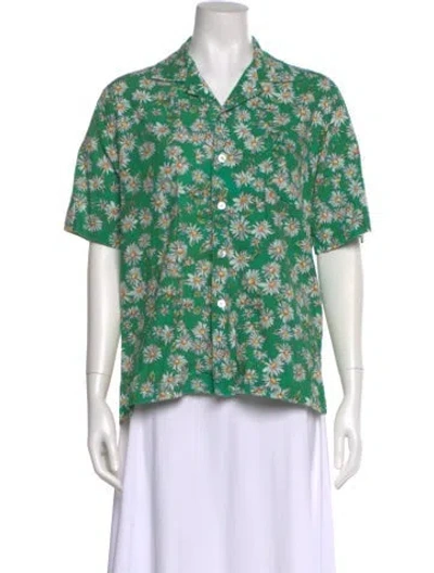 Pre-owned Rhude Floral Print V-neck Button-up Top In Green