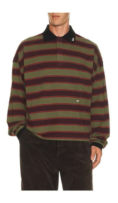 Rhude Fontaine Striped Long Sleeve Polo Shirt In Animal Print
