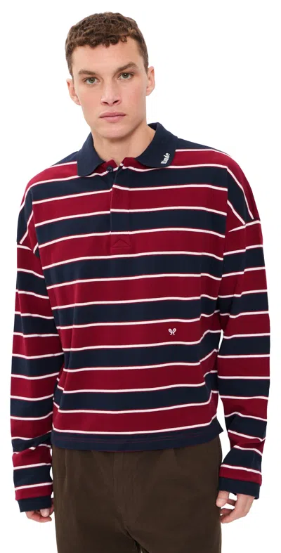 Rhude Striped Long Sleeve Polo Shirt Logo In Multi
