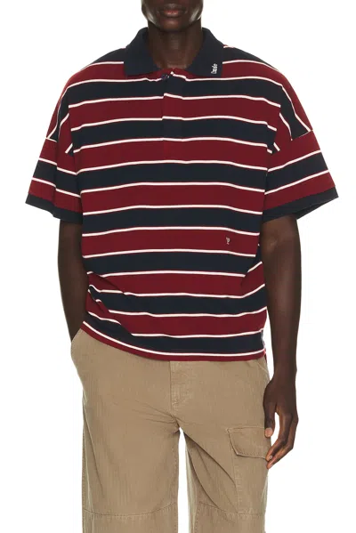 Rhude Fontaine Striped Short-sleeve Polo Shirt For Men In Red