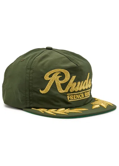 Rhude French Riviera Metallic Embroidered Nylon Cap In Green