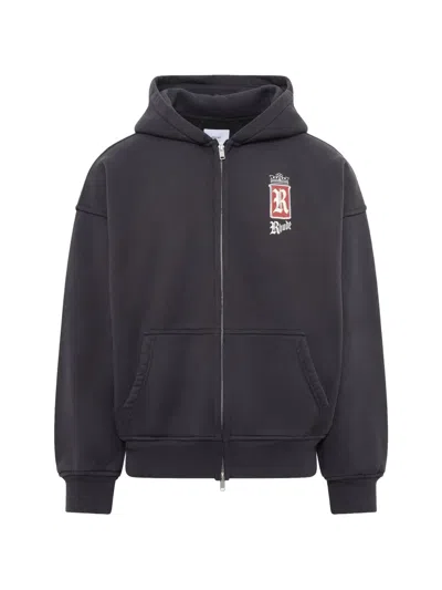Rhude Fumar 91 Logo-print Zip-up Hoodie In Gray