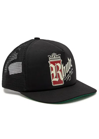 Rhude Fumar Logo Mesh And Woven Cap In Black