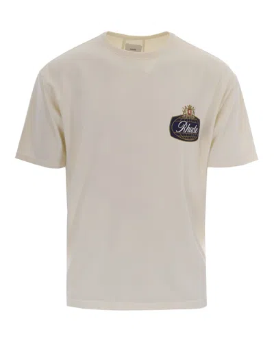 Rhude Graphic Cotton Crewneck T-shirt In Vintage White / Blue / Red