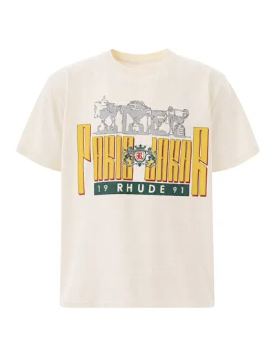 Rhude Graphic Cotton T-shirt In Vintage White / Yellow / Green