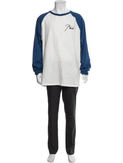 Pre-owned Rhude Graphic Print Crew Neck Henley In Blue