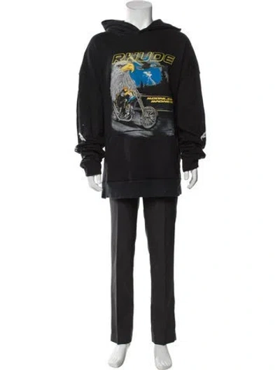 Pre-owned Rhude Graphic Print Crew Neck Hoodie In Black