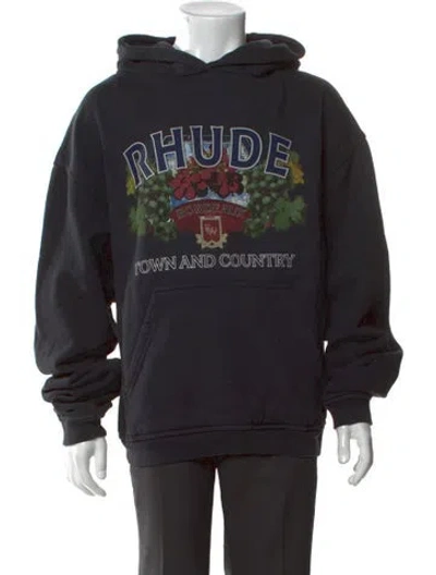 Pre-owned Rhude Graphic Print Crew Neck Hoodie In Black