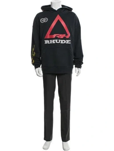 Pre-owned Rhude Graphic Print Crew Neck Hoodie In Black