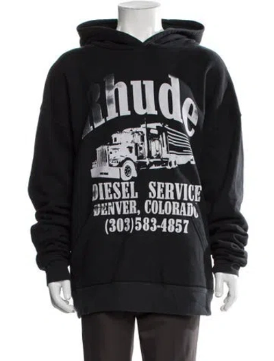 Pre-owned Rhude Graphic Print Crew Neck Hoodie In Black