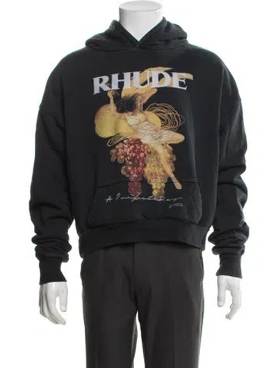 Pre-owned Rhude Graphic Print Crew Neck Hoodie In Black
