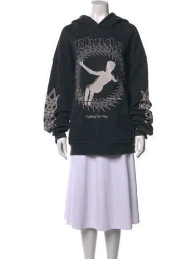 Pre-owned Rhude Graphic Print Crew Neck Hoodie In Black/white