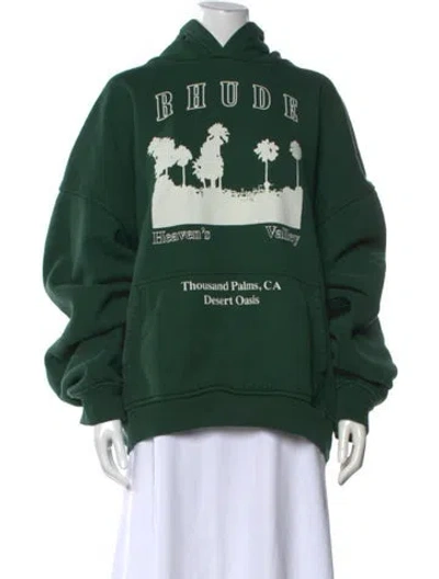 Pre-owned Rhude Graphic Print Crew Neck Hoodie In Green