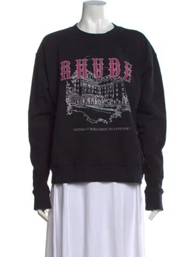 Pre-owned Rhude Graphic Print Crew Neck Sweatshirt In Black