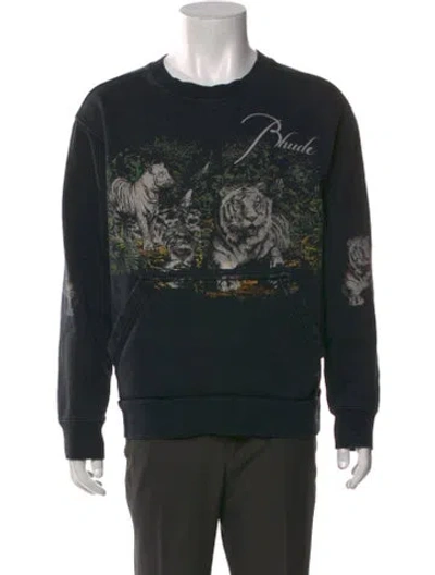Pre-owned Rhude Graphic Print Crew Neck Sweatshirt In Black