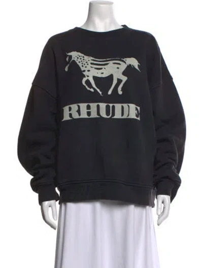 Pre-owned Rhude Graphic Print Crew Neck Sweatshirt In Black