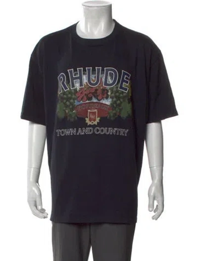 Pre-owned Rhude Graphic Print Crew Neck T-shirt In Black