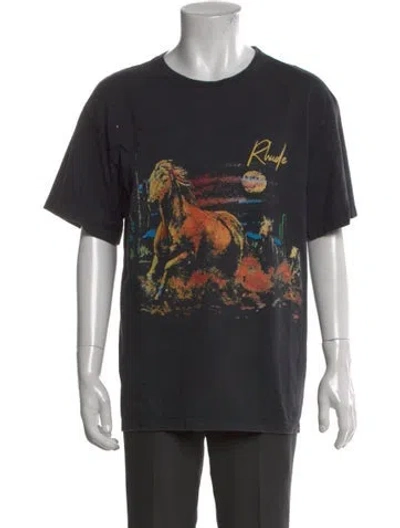 Pre-owned Rhude Graphic Print Crew Neck T-shirt In Black