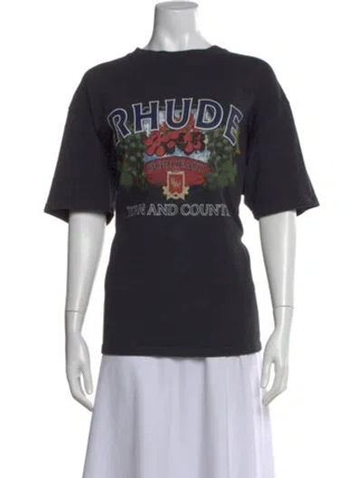 Pre-owned Rhude Graphic Print Crew Neck T-shirt In Black