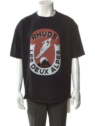 Pre-owned Rhude Graphic Print Crew Neck T-shirt In Black